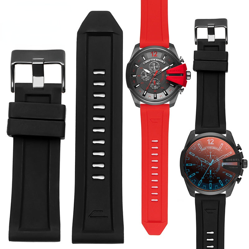 Diesel DZ4427 Mega Chief Chronograph Men's Watch – Black Dial & Red Silicone Strap
