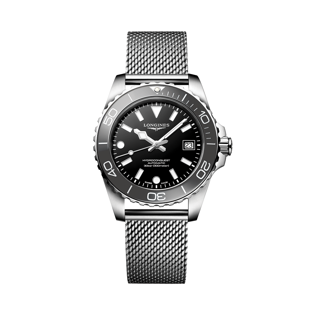 longines HydroConquest 39mm - Black on Mesh Bracelet