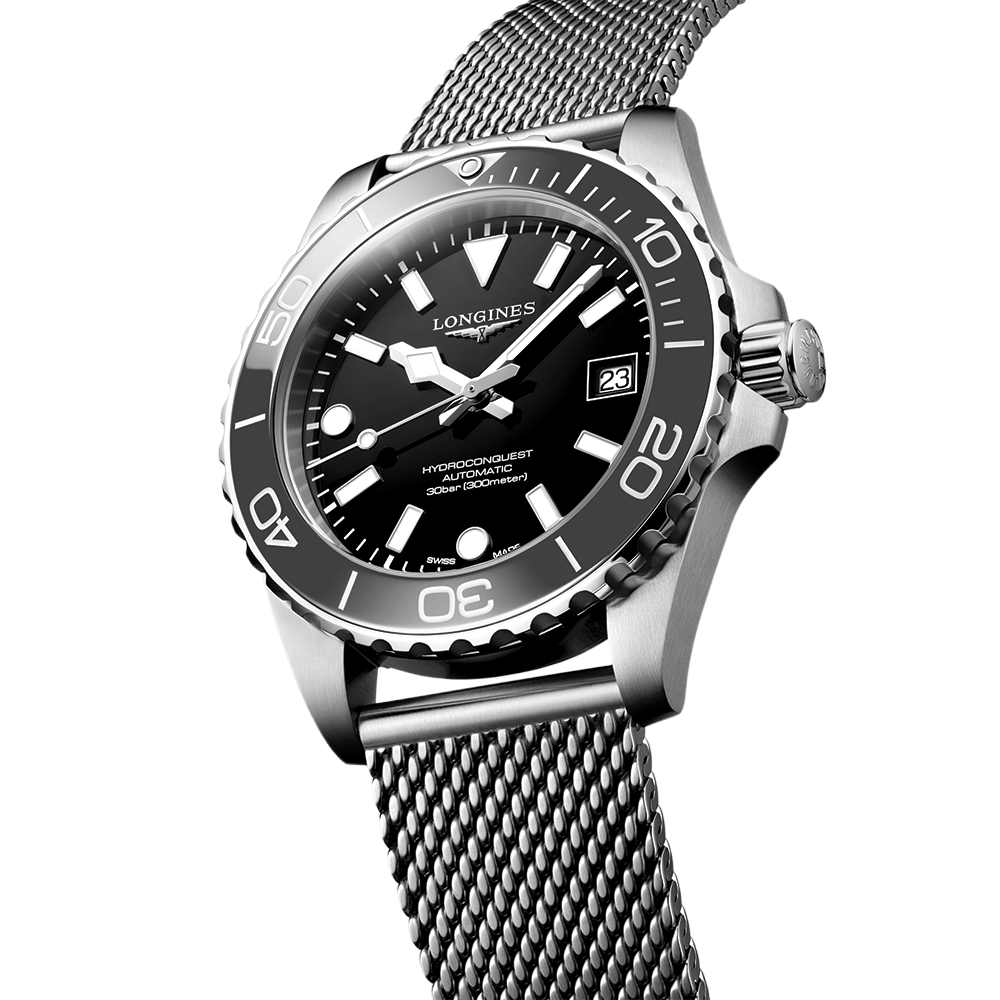 longines HydroConquest 39mm - Black on Mesh Bracelet