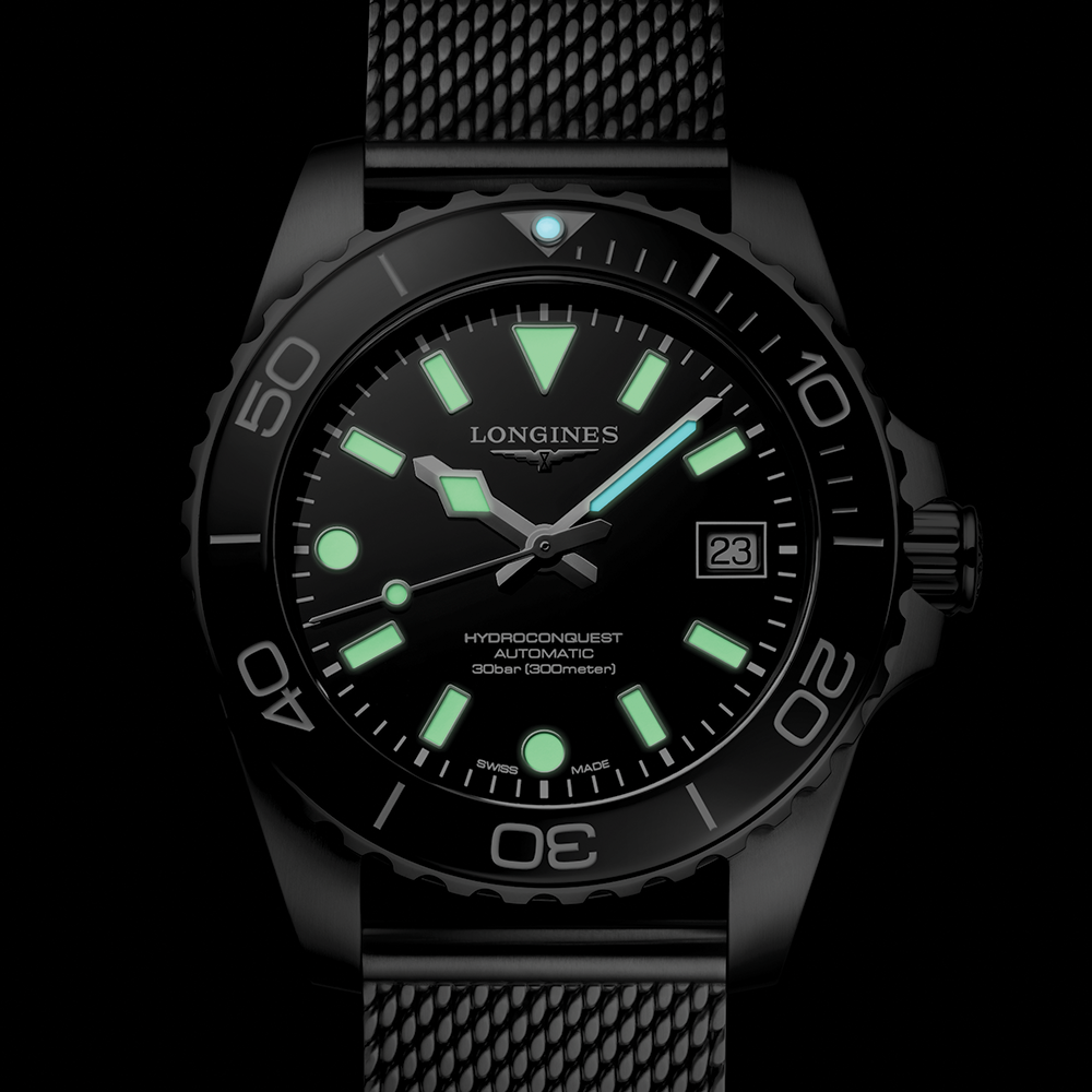 longines HydroConquest 39mm - Black on Mesh Bracelet