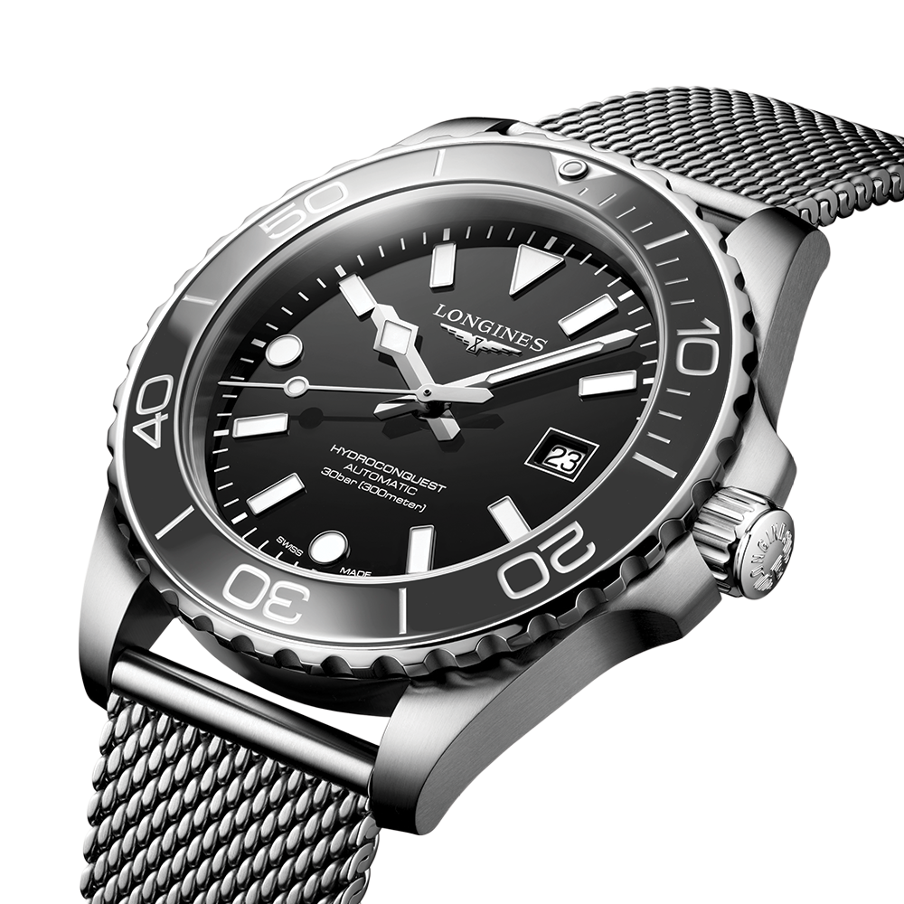 longines HydroConquest 42mm - Black on Mesh Bracelet