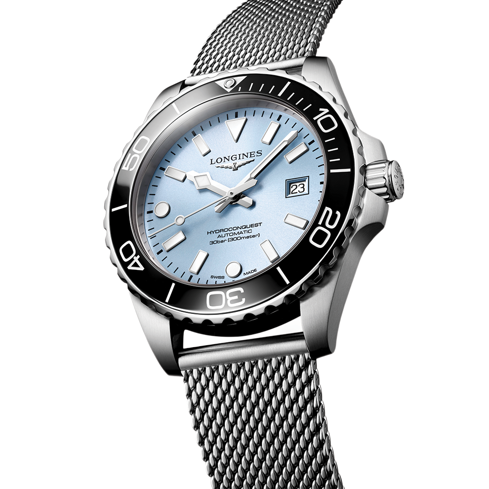 longines HydroConquest 42mm - Blue, Black Bezel on Mesh Bracelet