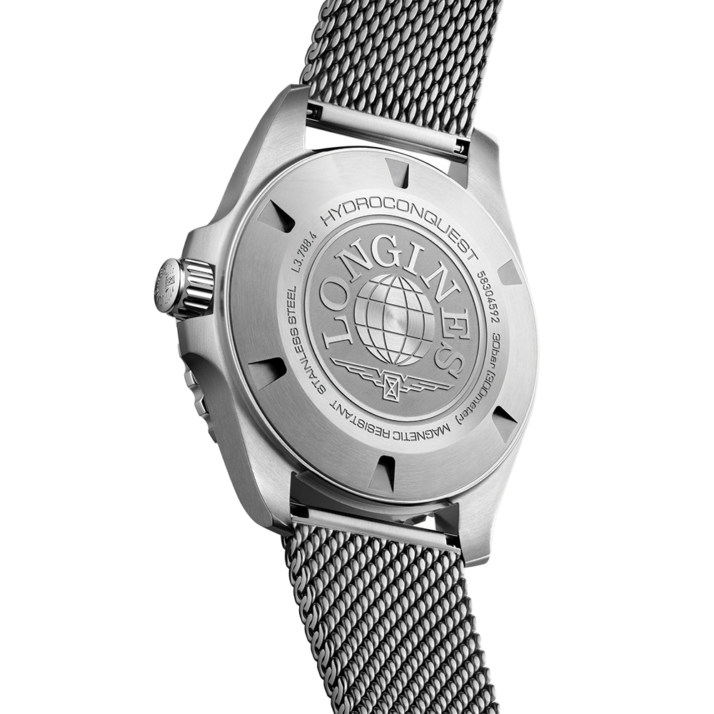 longines HydroConquest 42mm - Blue, Black Bezel on Mesh Bracelet
