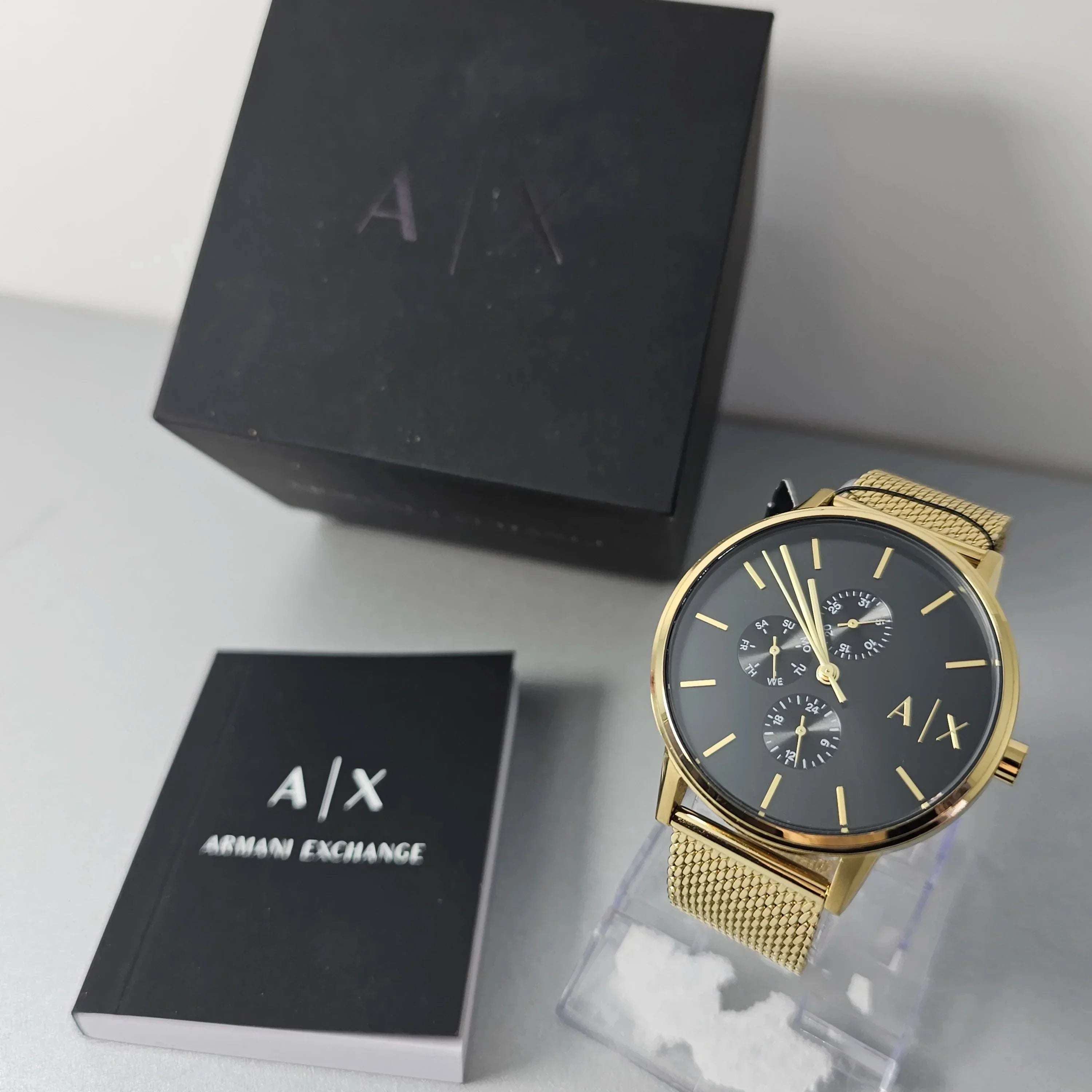 Armani Exchange Cayde AX2715 Men's Chronograph – Black Dial with Gold Mesh Stainless Steel Strap