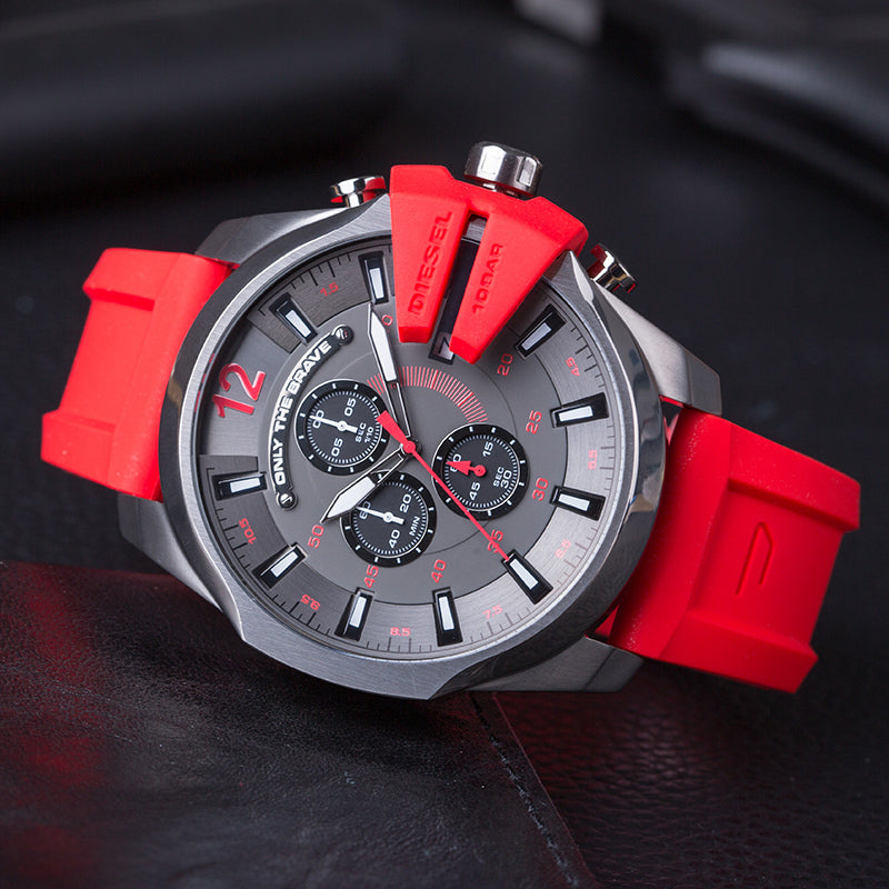 Diesel DZ4427 Mega Chief Chronograph Men's Watch – Black Dial & Red Silicone Strap
