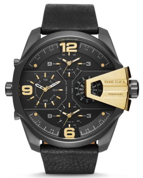 Diesel DZ7377 Uber Chief Two-Hand Men's Watch – Black Dial & Black Leather Strap