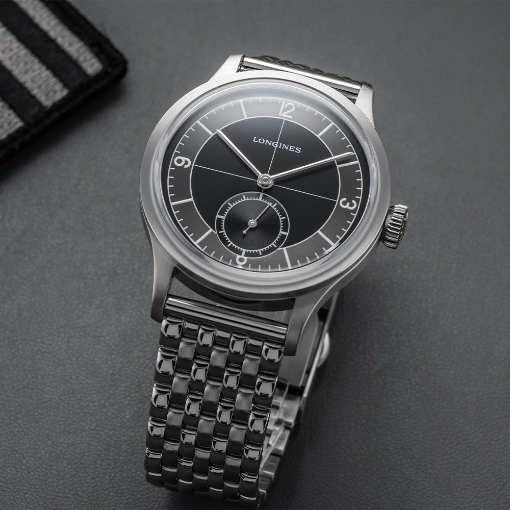 longines Heritage Classic Sector Dial 38.5mm - Black on Bracelet