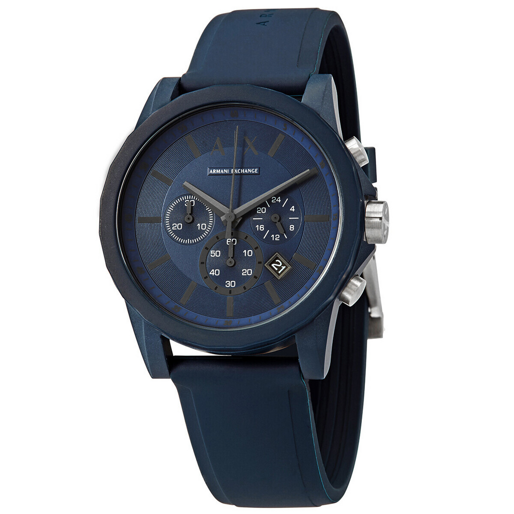 Men's Armani Exchange Outerbanks Chronograph Watch AX1327 – Blue Dial with Blue Silicone Strap