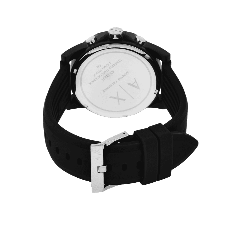 Armani Exchange Outerbanks AX1326 Men's Chronograph Watch – Black Dial with Black Silicone Strap