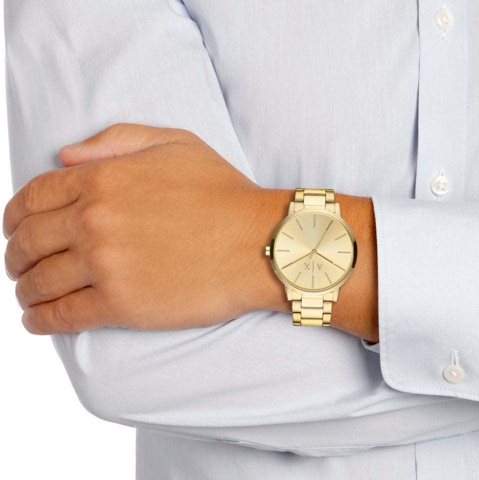 Armani Exchange Cayde AX2707 Men's Analog Watch – Gold Dial with Coordinated Gold Stainless Steel Strap