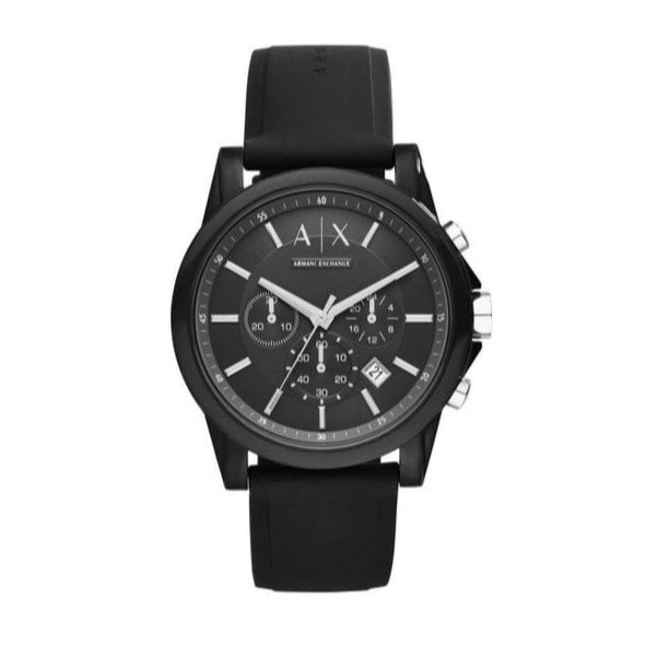 Armani Exchange Outerbanks AX1326 Men's Chronograph Watch – Black Dial with Black Silicone Strap