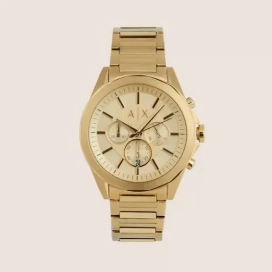 Armani Exchange Drexler AX2602 Men's Chronograph Watch – Gold Dial with Gold Stainless Steel Strap