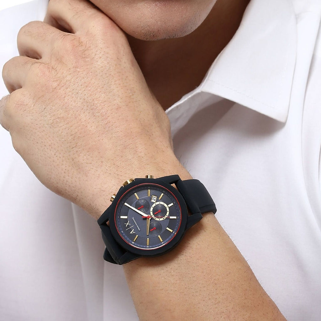 Armani Exchange Outerbanks AX1335 Men's Chronograph Watch – Blue Dial with Blue Silicone Strap