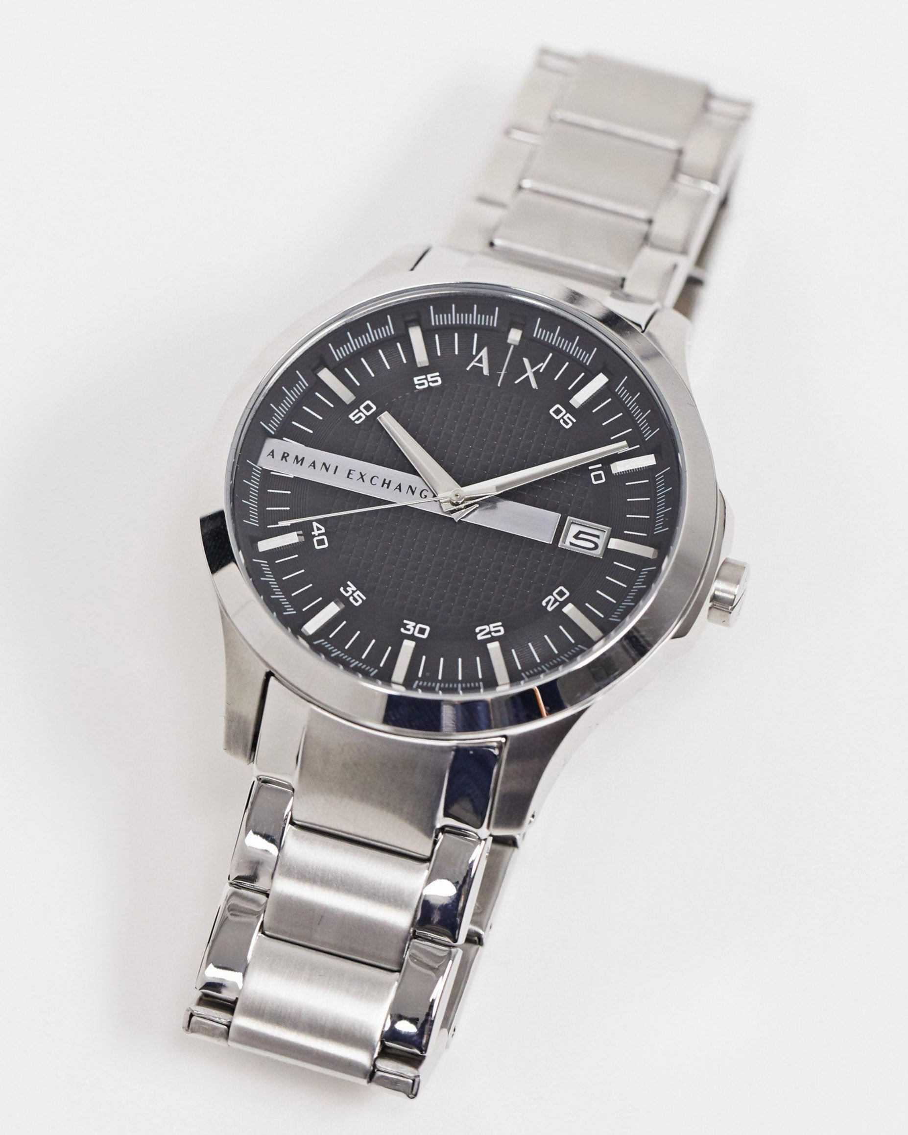 Armani Exchange Hampton AX2103 Men's Chronograph Watch – Black Dial with Silver-Tone Stainless Steel Strap