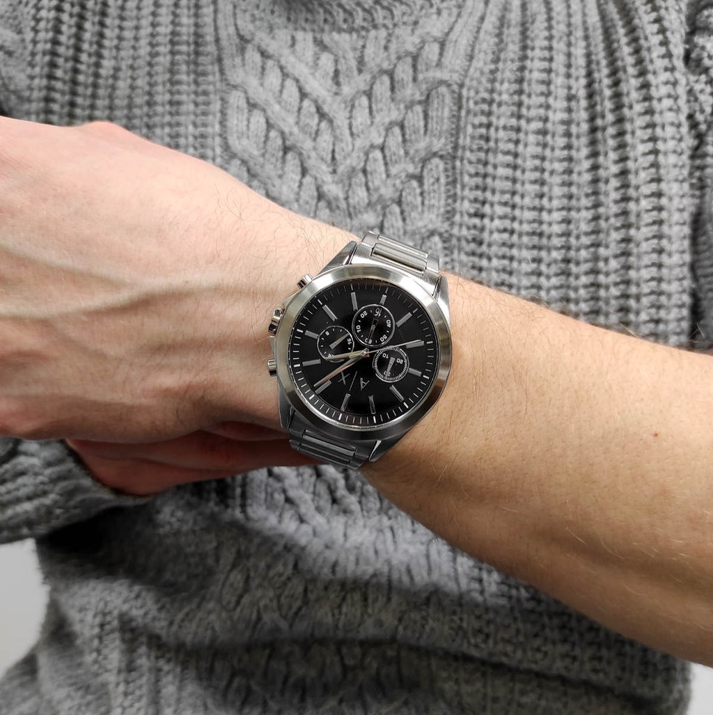 Armani Exchange Drexler AX2600 Men's Chronograph Watch – Black Dial with Silver Stainless Steel Strap