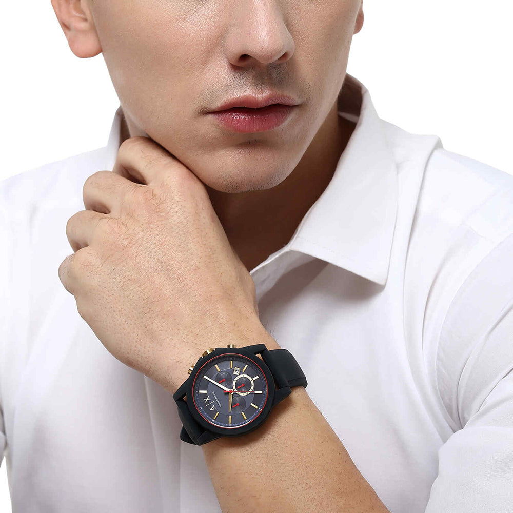 Armani Exchange Outerbanks AX1335 Men's Chronograph Watch – Blue Dial with Blue Silicone Strap