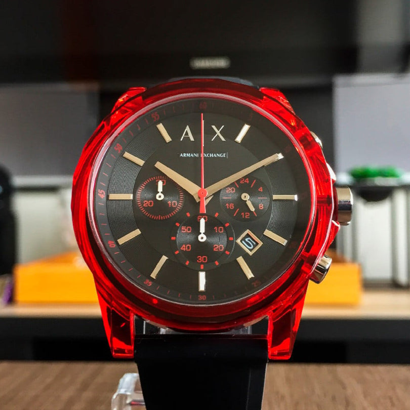 Armani Exchange Outerbanks AX1338 Men's Chronograph Watch – Black Dial with Black Silicone Strap