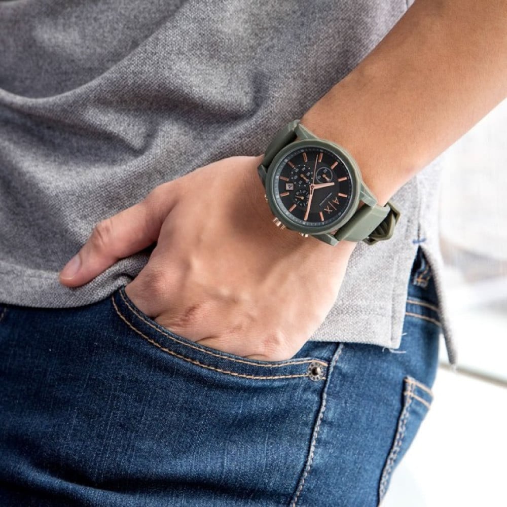 Armani Exchange Outerbanks AX1348 Men's Chronograph Watch – Black Dial with Black Silicone Strap