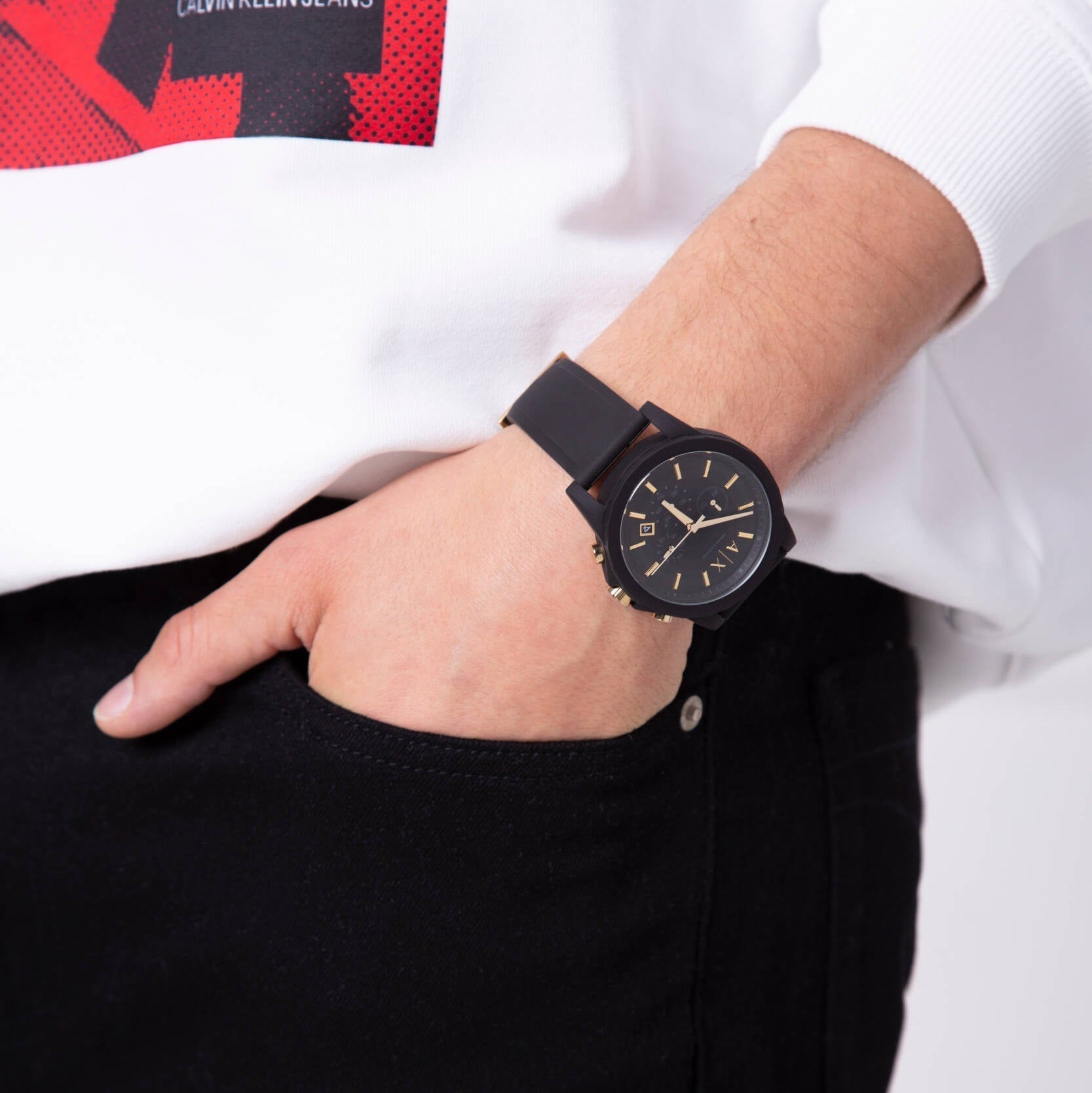 Armani Exchange Outerbanks AX7105 Men's Chronograph Watch – Black Dial with Black Stainless Steel Strap
