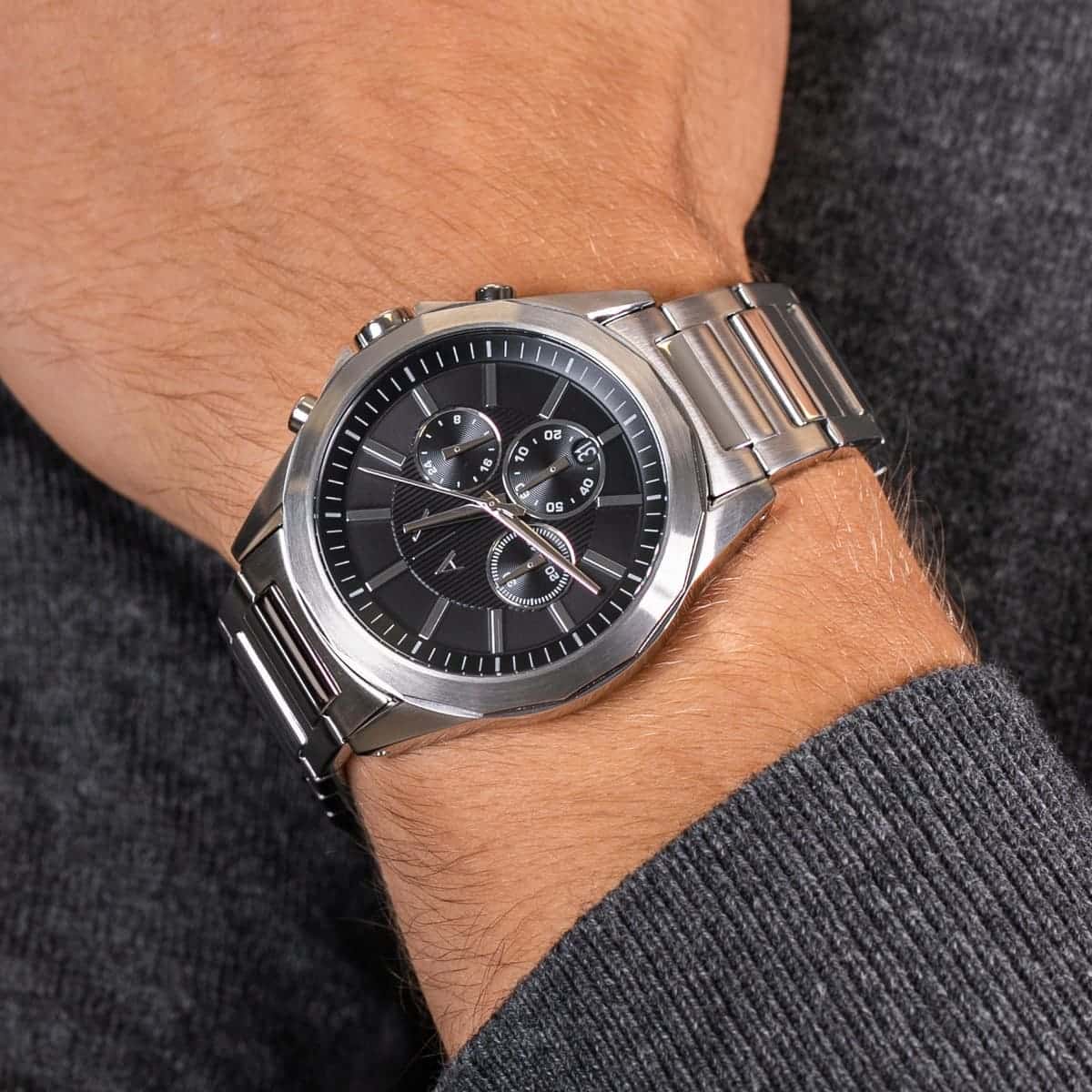 Armani Exchange Drexler AX2600 Men's Chronograph Watch – Black Dial with Silver Stainless Steel Strap