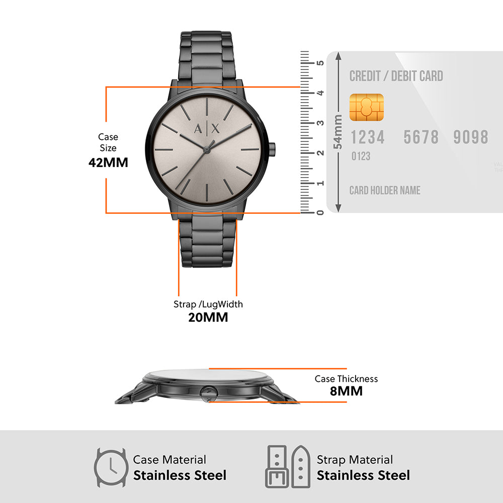 Armani Exchange Cayde AX2722 Men's Analog Watch – Grey Dial with Matching Grey Stainless Steel Strap