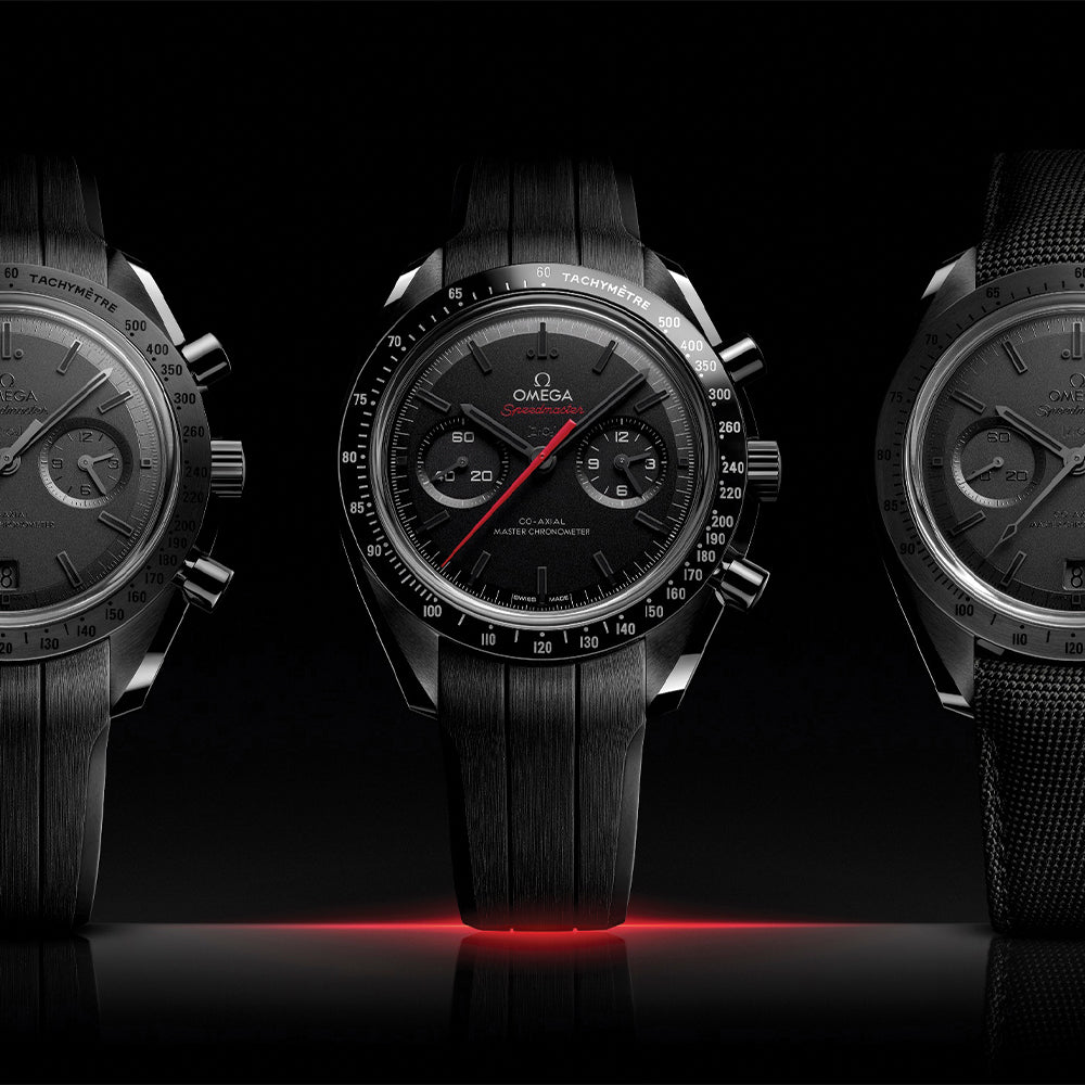OMEGA Speedmaster Dark Side of the Moon Black Ceramic 44.25mm - Full Black w/ Red Seconds Hand on Rubber Strap