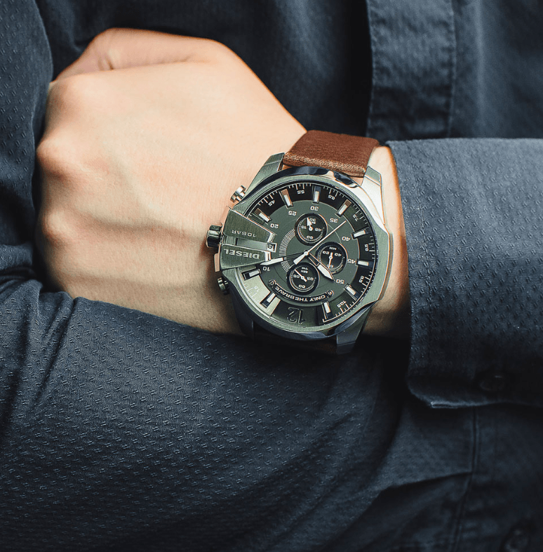 Diesel DZ4290 Mega Chief Chronograph Men's Watch – Black Dial & Brown Leather Strap
