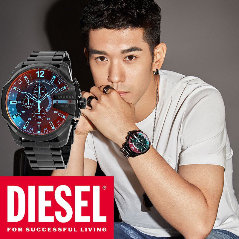 Diesel DZ4318 Mega Chief Chronograph Men's Watch – Black Dial & Black Steel Strap