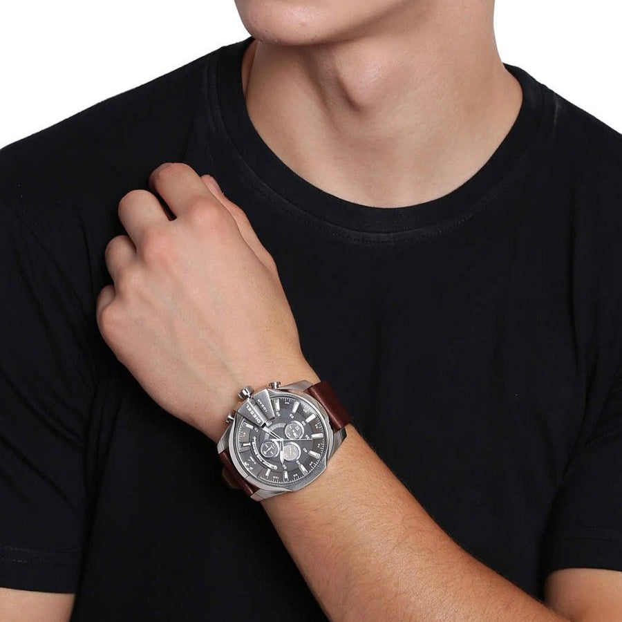 Diesel DZ4290 Mega Chief Chronograph Men's Watch – Black Dial & Brown Leather Strap