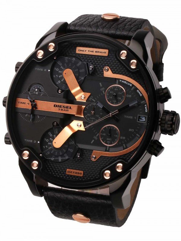 Diesel DZ7350 Mr. Daddy 2.0 Chronograph Men's Watch – Black Dial & Black Leather Strap