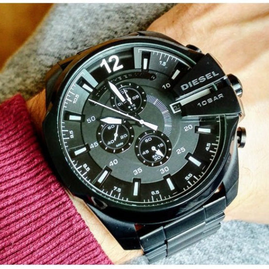 Diesel DZ4283 Mega Chief Chronograph Men's Watch – Black Dial & Black Steel Strap