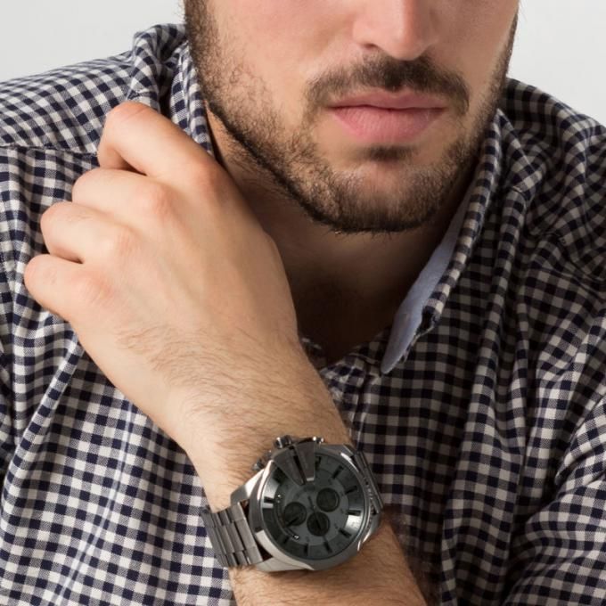 Diesel DZ4282 Mega Chief Chronograph Men's Watch – Grey Dial & Grey Stainless Steel Strap