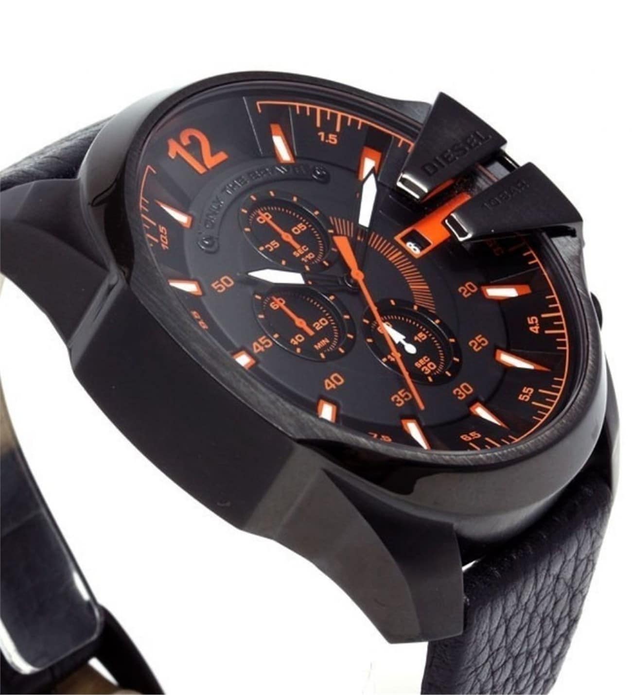 Diesel DZ4291 Mega Chief Chronograph Men's Watch – Black Dial & Black Leather Strap
