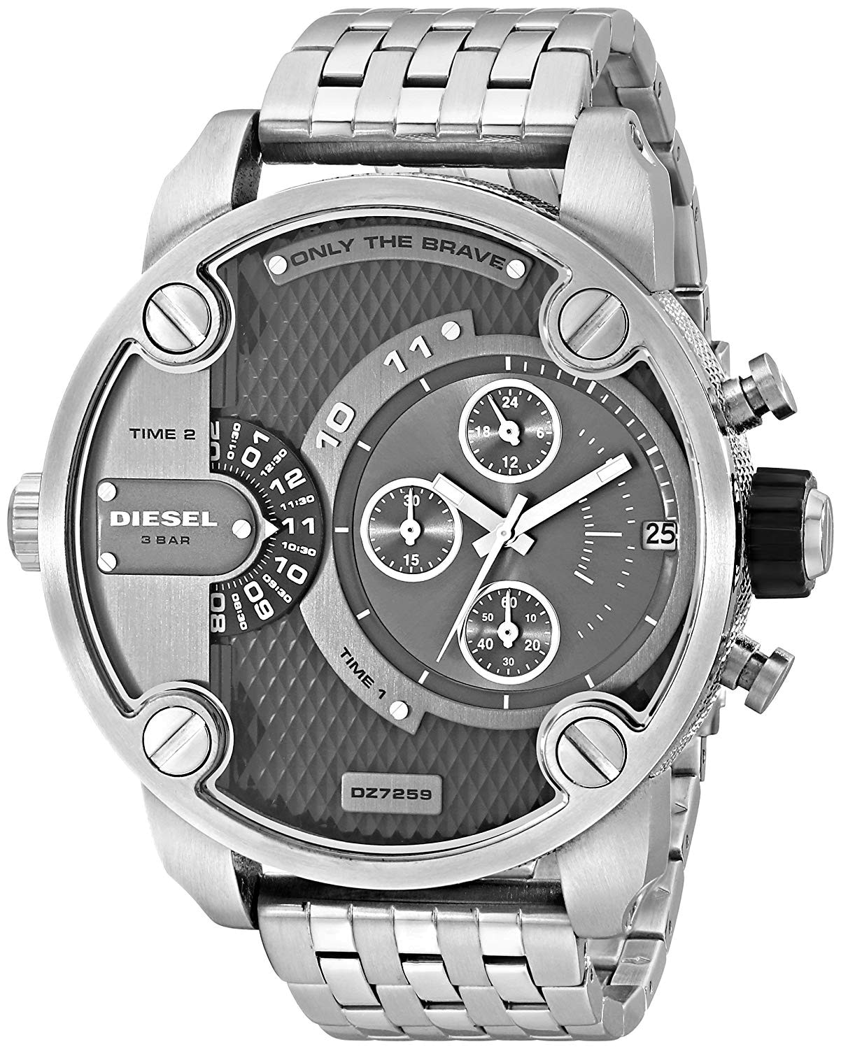 Diesel DZ7259 Little Daddy Chronograph Men's Watch – Black Dial & Silver Stainless Steel Strap