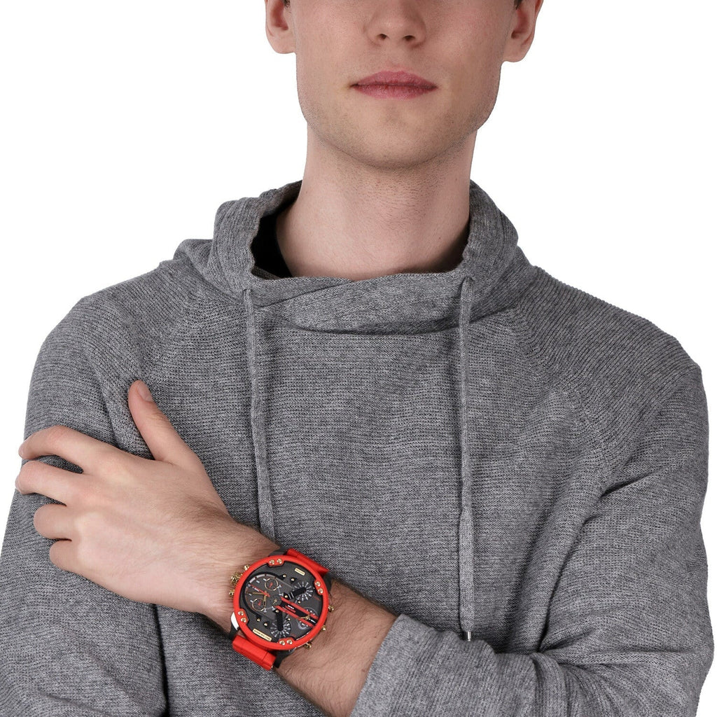 Diesel DZ7430 Mr. Daddy 2.0 Chronograph Men's Watch – Grey Dial & Red Rubber Strap