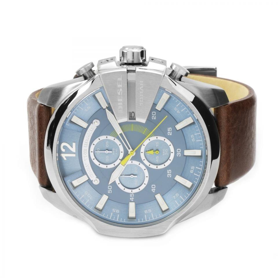 Diesel DZ4281 Mega Chief Chronograph Men's Watch – Blue Dial & Brown Leather Strap