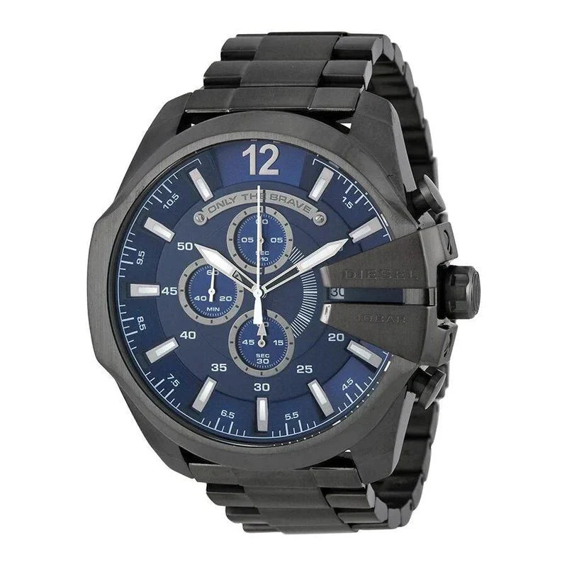 Diesel DZ4329 Mega Chief Chronograph Men's Watch – Blue Dial & Black Stainless Steel Strap