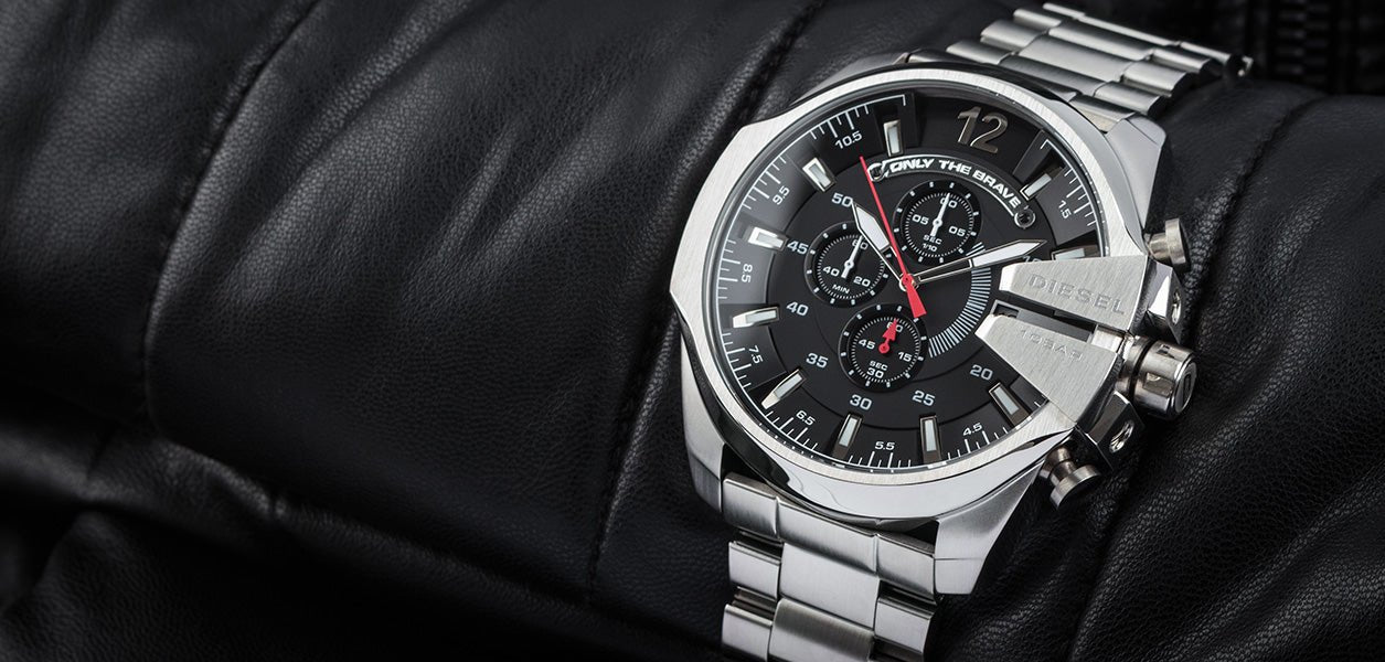Diesel DZ4308 Mega Chief Chronograph Men's Watch – Black Dial & Silver Stainless Steel Strap