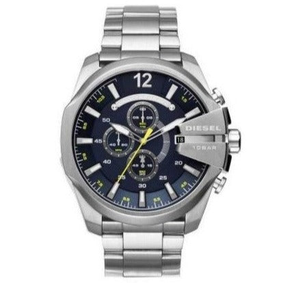 Diesel DZ4465 Mega Chief Chronograph Men's Watch – Blue Dial & Silver Stainless Steel Strap