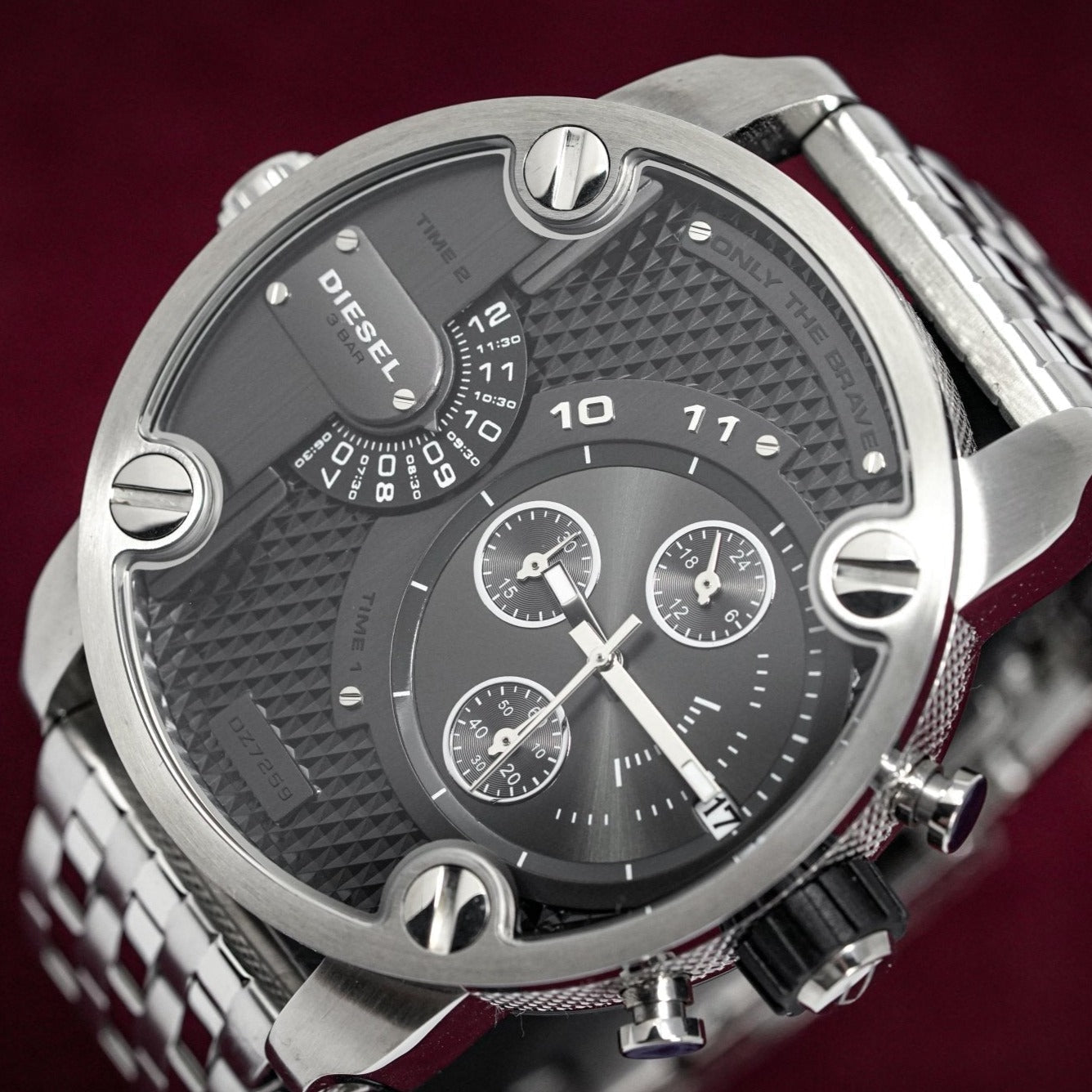 Diesel DZ7259 Little Daddy Chronograph Men's Watch – Black Dial & Silver Stainless Steel Strap