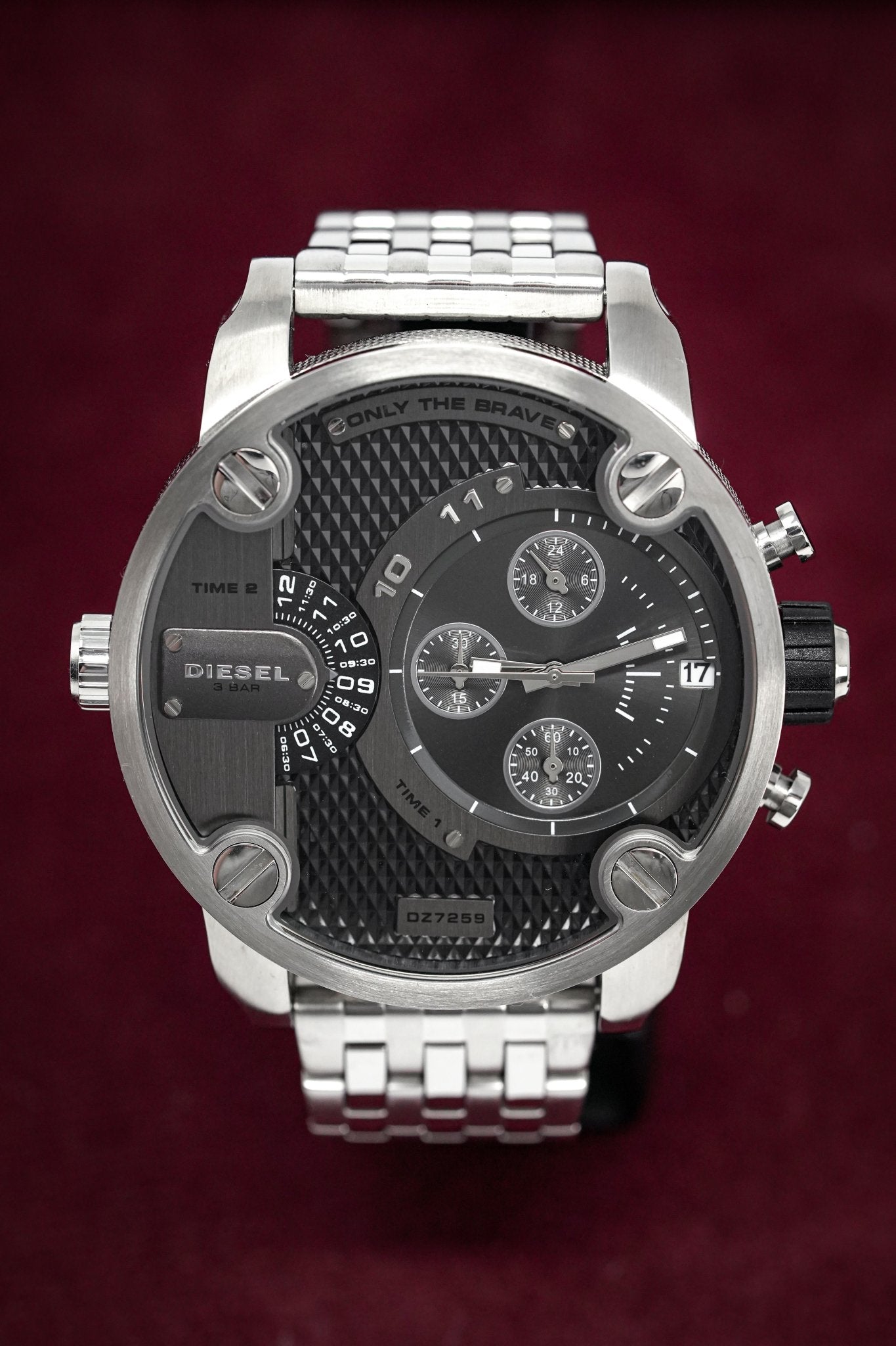 Diesel DZ7259 Little Daddy Chronograph Men's Watch – Black Dial & Silver Stainless Steel Strap