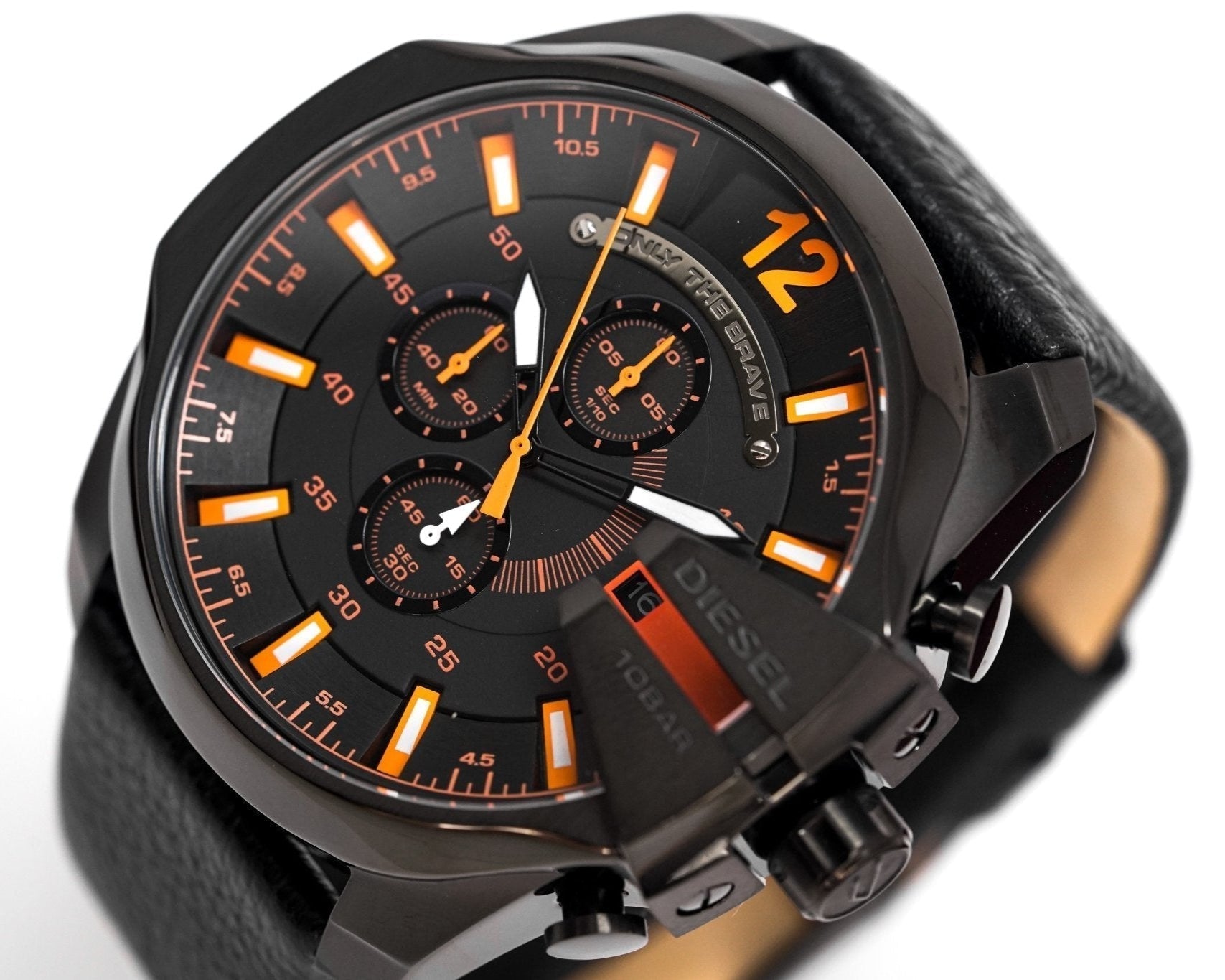 Diesel DZ4291 Mega Chief Chronograph Men's Watch – Black Dial & Black Leather Strap