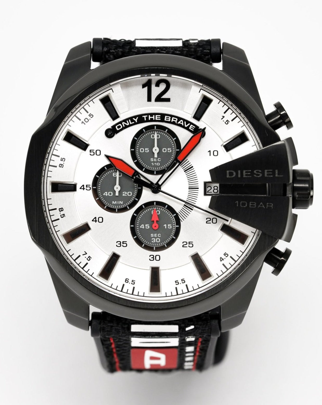 Diesel DZ4512 Mega Chief Chronograph Men's Watch – Silver Dial & Black Leather Strap