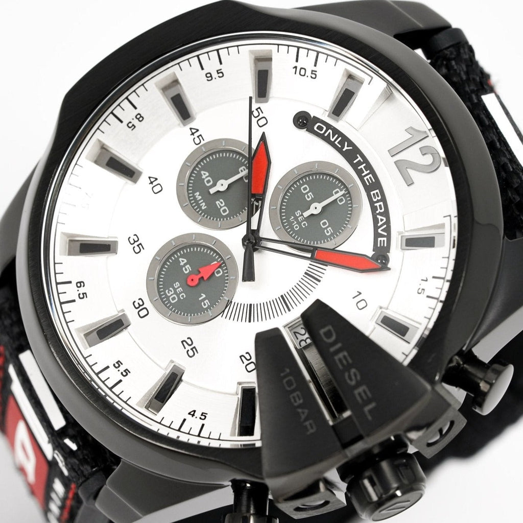 Diesel DZ4512 Mega Chief Chronograph Men's Watch – Silver Dial & Black Leather Strap