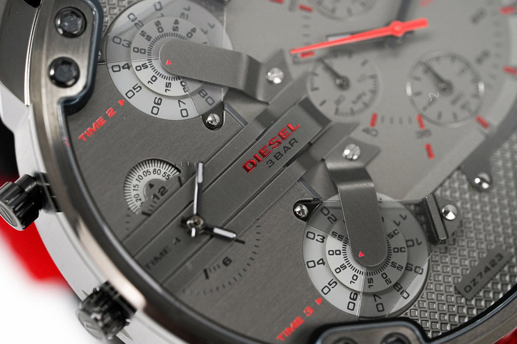 Diesel DZ7423 Mr. Daddy 2.0 Chronograph Men's Watch – Grey Dial & Red Rubber Strap