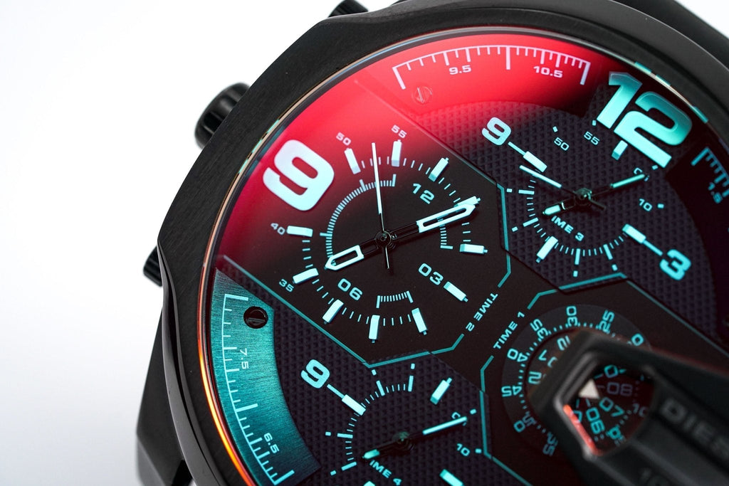 Diesel DZ7373 Uber Chief Chronograph Men's Watch – Red Dial & Black Steel Strap