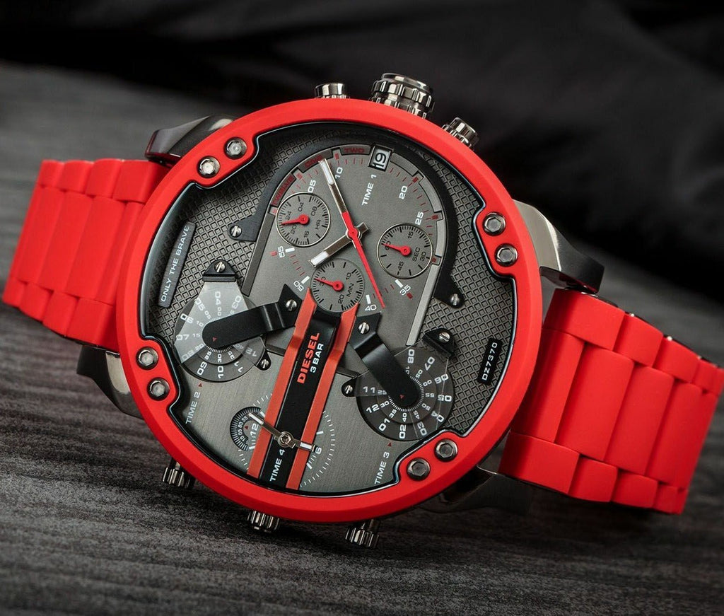 Diesel DZ7370 Mr. Daddy 2.0 Chronograph Men's Watch – Black Dial & Red Silicone Strap