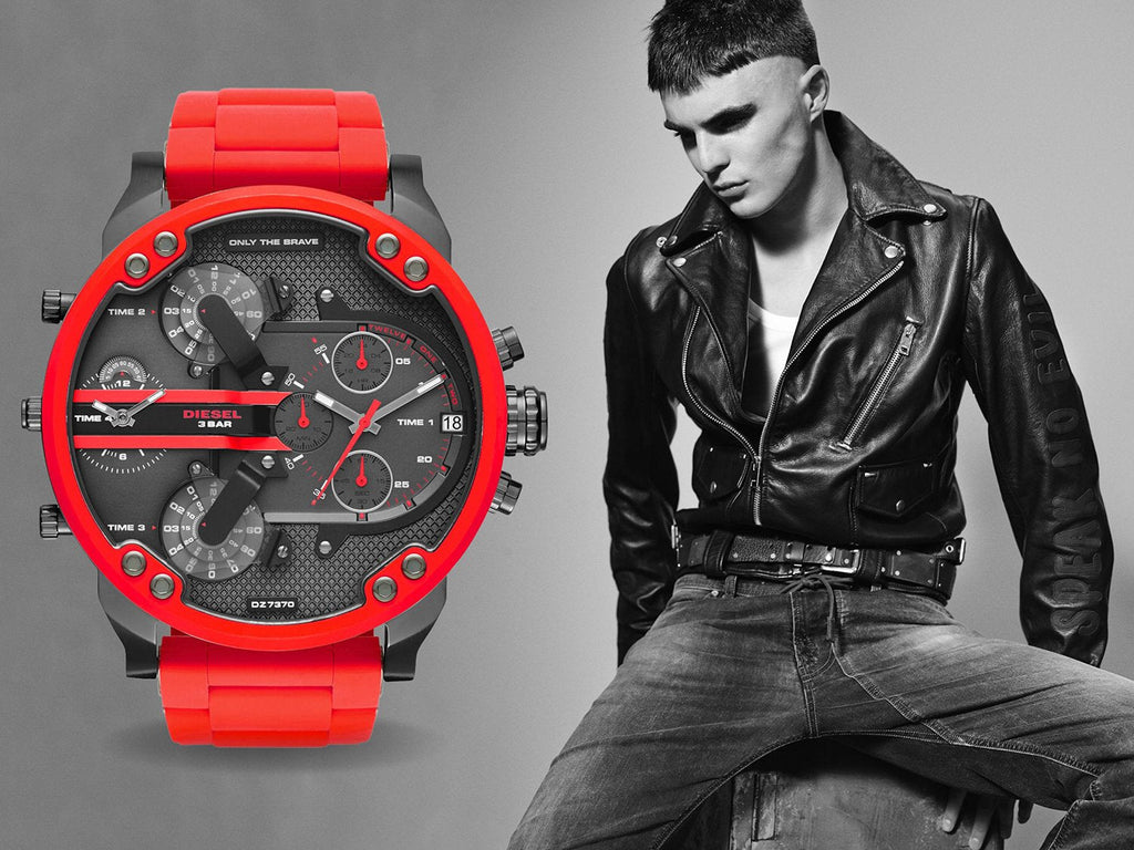 Diesel DZ7370 Mr. Daddy 2.0 Chronograph Men's Watch – Black Dial & Red Silicone Strap