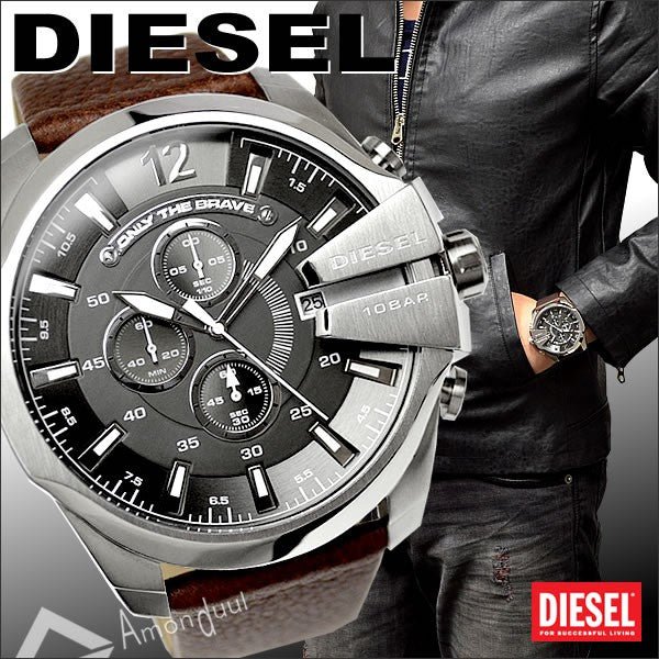 Diesel DZ4290 Mega Chief Chronograph Men's Watch – Black Dial & Brown Leather Strap