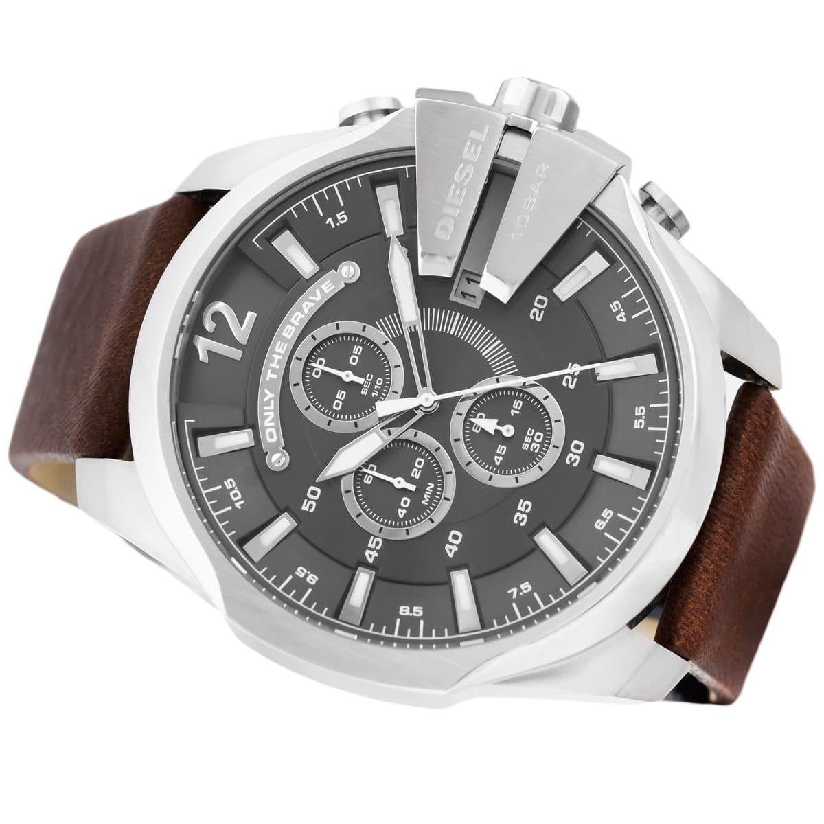 Diesel DZ4290 Mega Chief Chronograph Men's Watch – Black Dial & Brown Leather Strap
